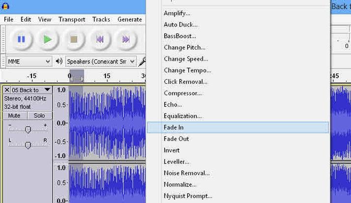Editare fișiere audio gratuit cu Audacity fade in