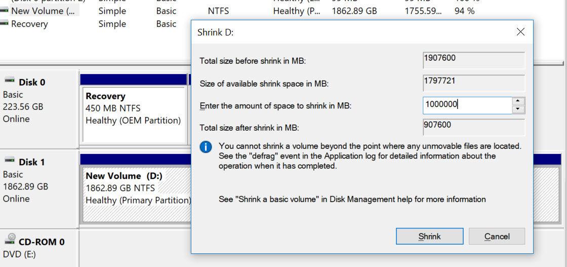 Partiționare hard disk cu Windows 10 disk de 1 tb