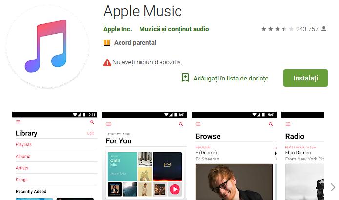 Aplicații pentru ascultat muzica offline pe Android și iPhone Apple Music