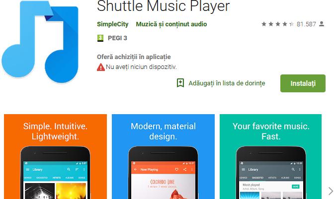 Aplicații pentru ascultat muzica offline pe Android și iPhone Shuttle Music Player