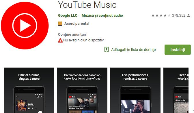 Aplicații pentru ascultat muzica offline pe Android și iPhone YouTube Music
