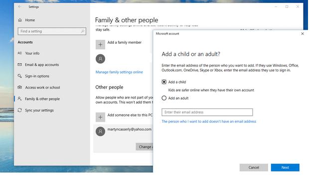 Cum creezi un user cont de utilizator nou în Windows 10 user cont pentru copii