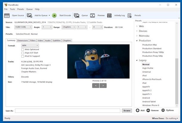 Programe de convertit video DVD în MP4 pe PC HandBrake