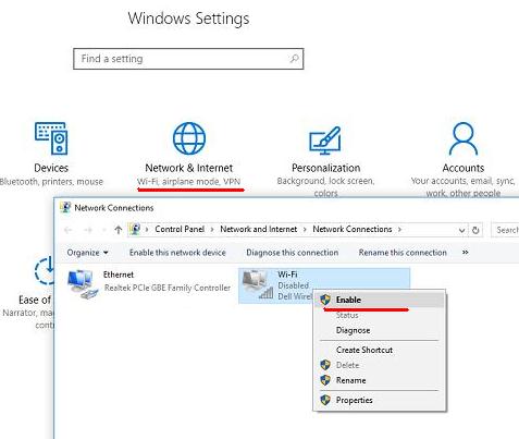 Activare WiFi sau dezactivare în Windows 10 pe laptop setare pictograma