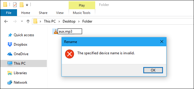 În Windows 10 nu se poate folosi aceste nume de fișiere mp3 txt