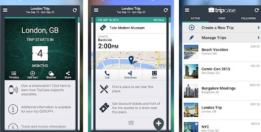 Aplicații pentru vacanțe excursii Android sau iPhone TripCase