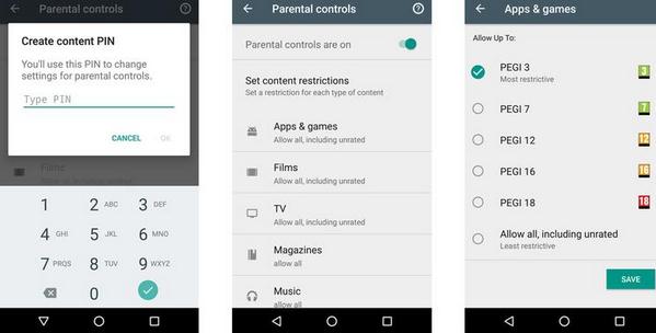 Control parental Google Play Store