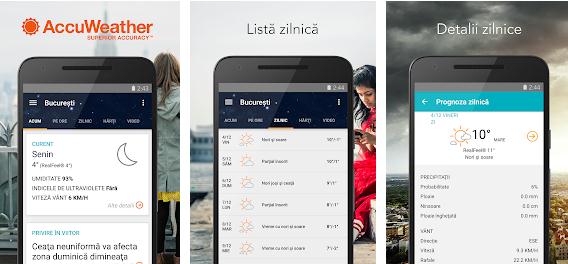 Aplicații meteo vremea pe telefon Android sau iPhone AccuWeather