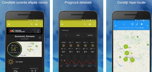Aplicații meteo vremea pe telefon Android sau iPhone Wunderground