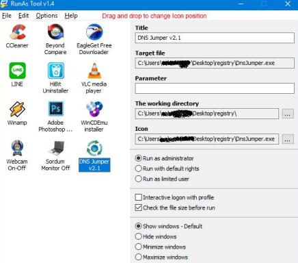 Rulează aplicații cu drepturi de administrator în Windows 10 programul RunAsTool