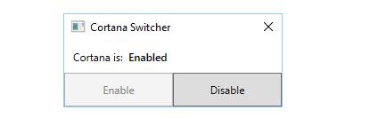 dezactiveaza sau activeaza cortana in windows 10 cu Cortana Switcher