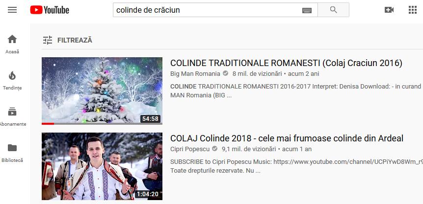 Youtube playlist cu colinde de crăciun românești