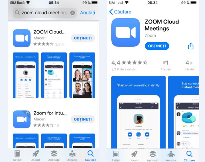 Descarcă aplicația Zoom dar nu în română pe iPhone sau iPad