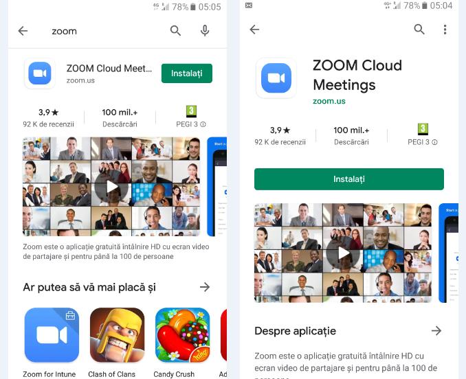 Instalare aplicația Zoom pe telefon Android din Magazin Play