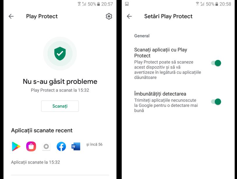 Dezactivare Play Protect pe Android