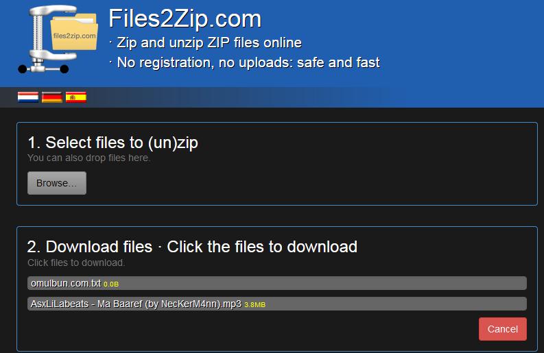 deschide documentele zip pe internet cu Files2Zip