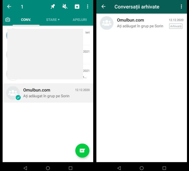Arhivare mesaje WhatsApp pe Android