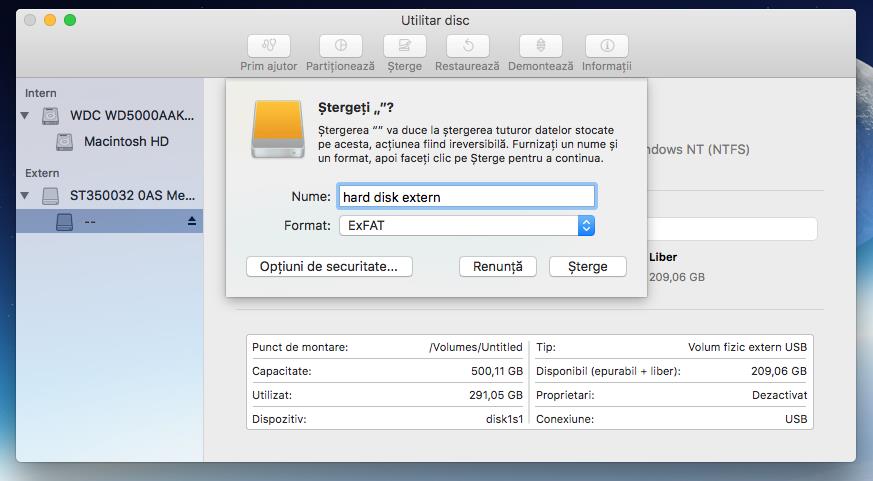 Formatare hard disk extern pentru Mac