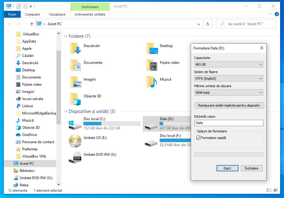 Formatare hard disk extern în Windows