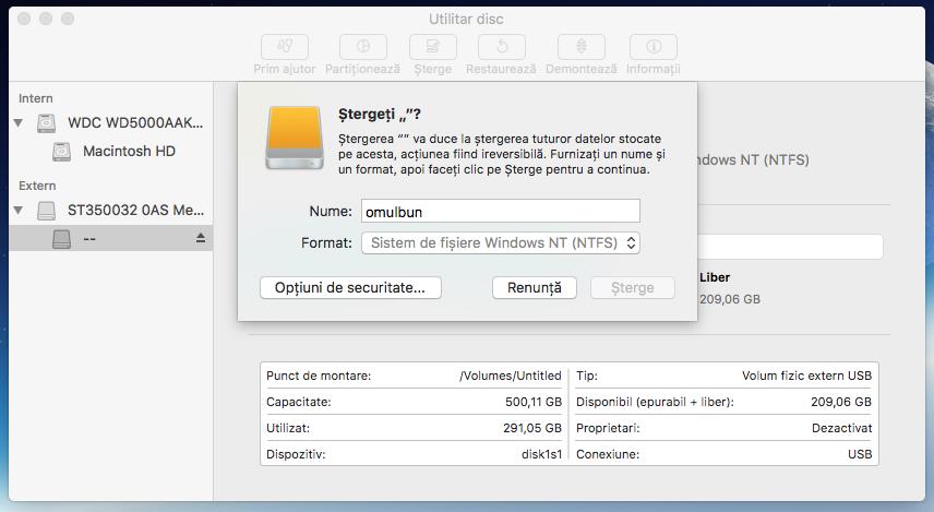 Formatare hard disk extern pe Mac