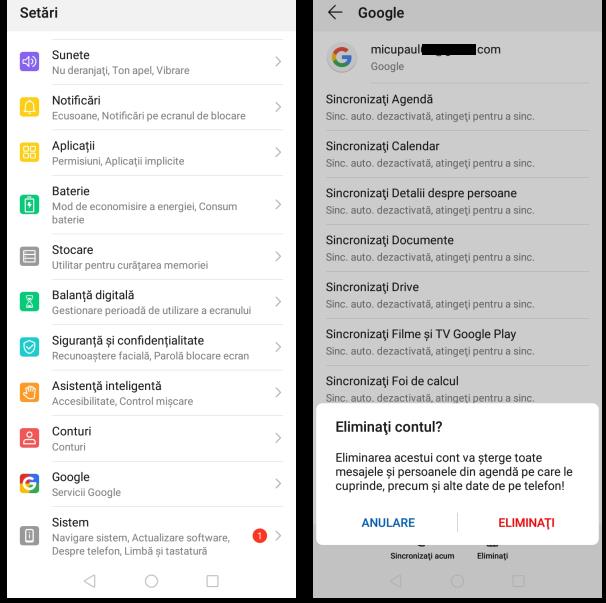 Ștergere cont Google de pe telefon sau tabletă Android