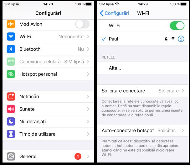 Activare Wi-Fi pe iPhone