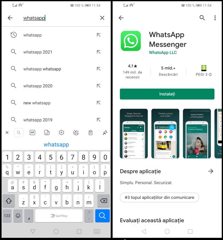 Instalare WhatsApp pe telefon mobil