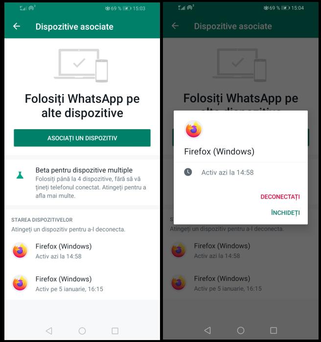Deconectare dispozitive conectate la WhatsApp