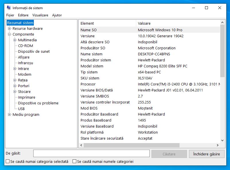 Informații de sistem Windows 10