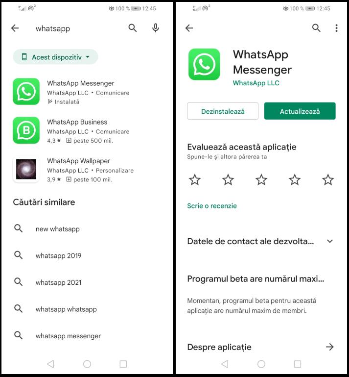 Actualizare aplicația WhatsApp pe Android