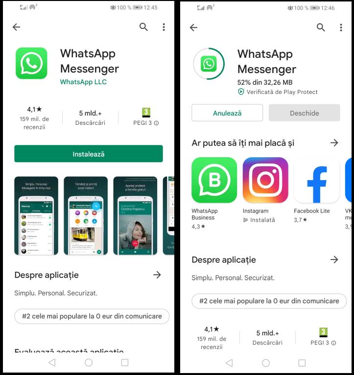 Instalare aplicația WhatsApp pe Android
