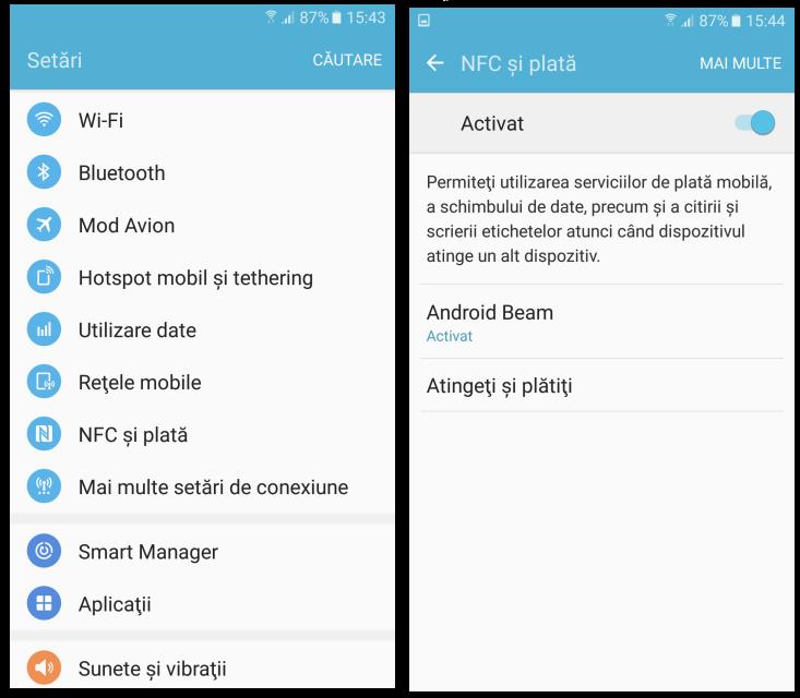 Activarea funcției NFC pe telefon Samsung