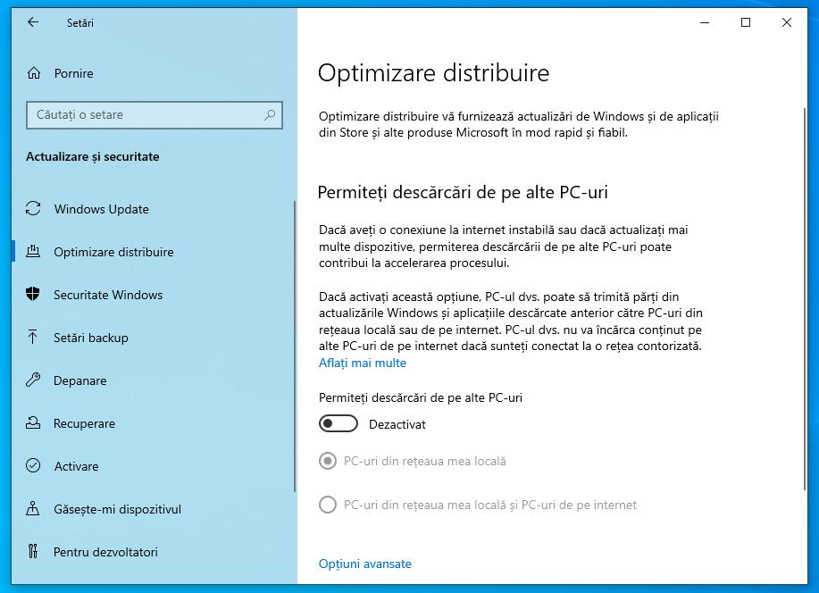 Optimizare distribuire Windows 10