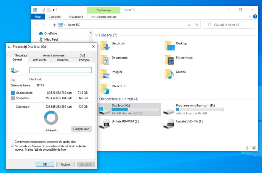 Memoria laptopului Windows 10