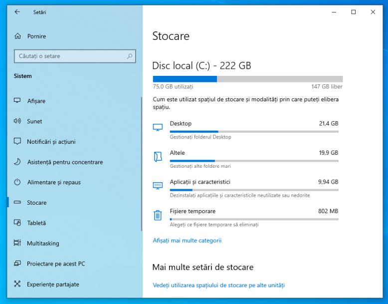 Stocare Windows 10