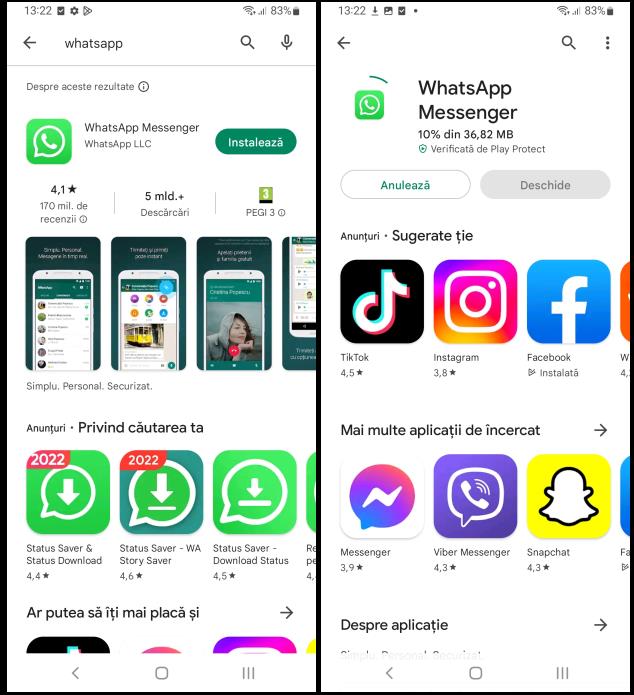 Instalare WhatsApp pe Android