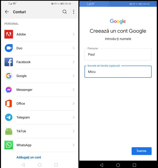 Creare cont de Gmail pe Android