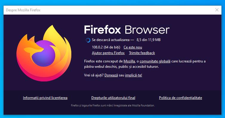 Actualizare Mozilla Firefox pe PC sau laptop cu Windows