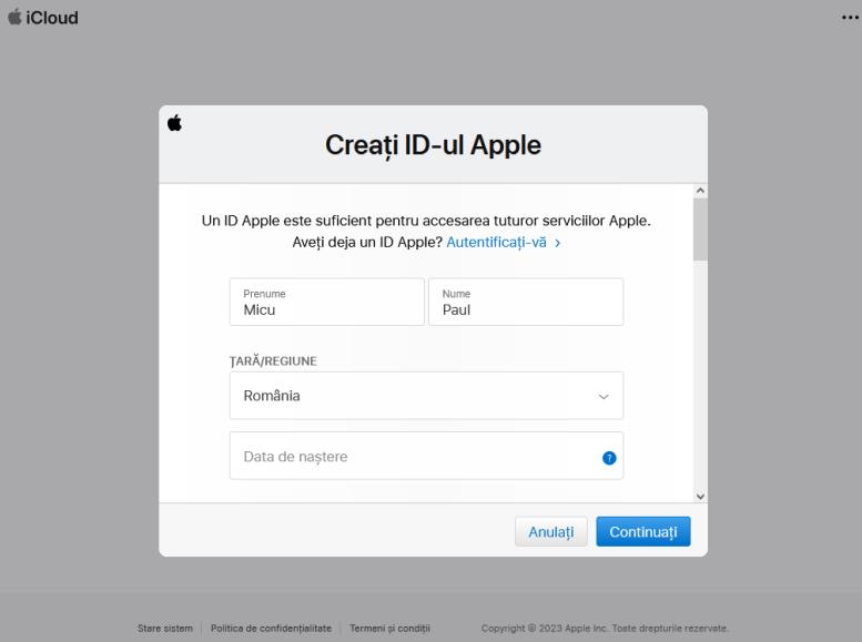 Creare cont iCloud Apple