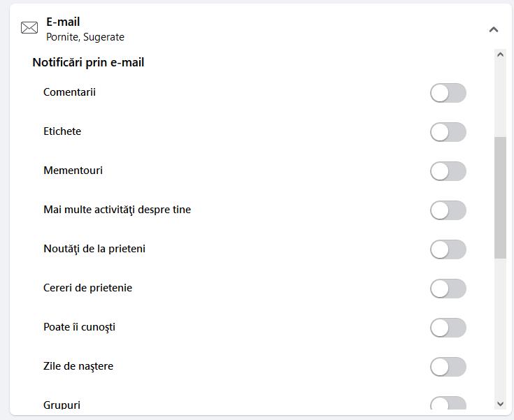 Ștergerea notificărilor din e-mail
