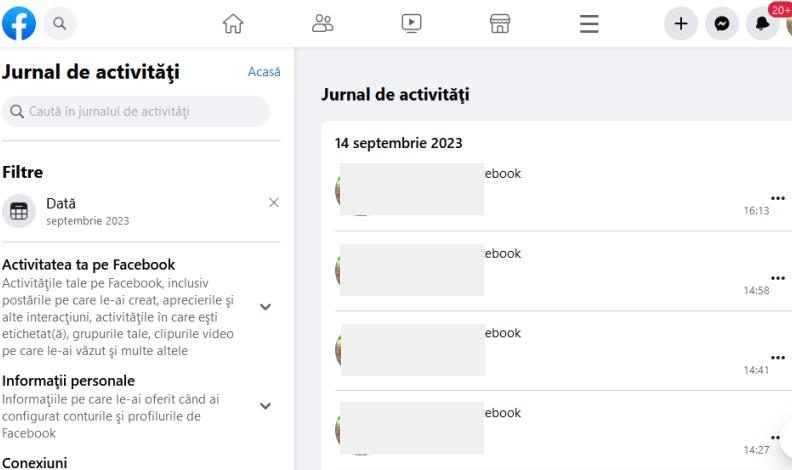 Ștergere jurnal de activități Facebook pe calculator